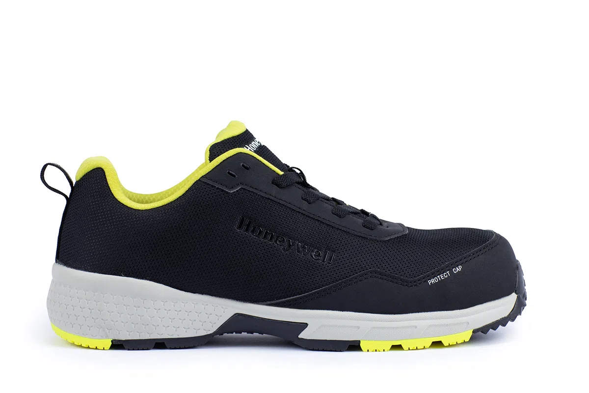 Honeywell Agile Starter S1P SRC Zapatos de seguridad industrial para hombres y mujeres, estilo escotado, forro de malla 3D, puntera de fibra de vidrio, suela de goma, amarillo, talla 14 UK, 6250126-49