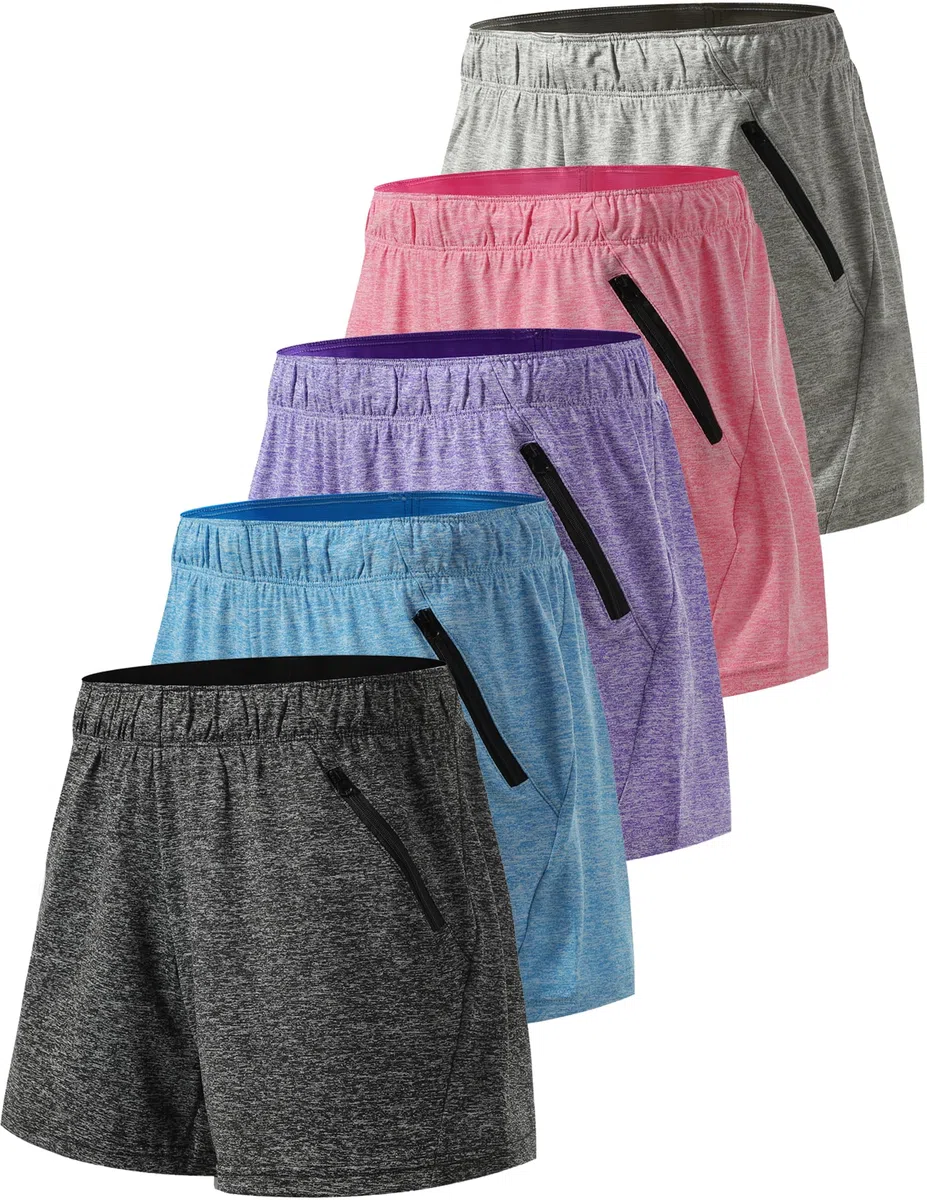 Liberty Imports 5-inch Yoga Training Shorts With Zipper Pockets Pantalones cortos de yoga Mujer (Pack de 5)