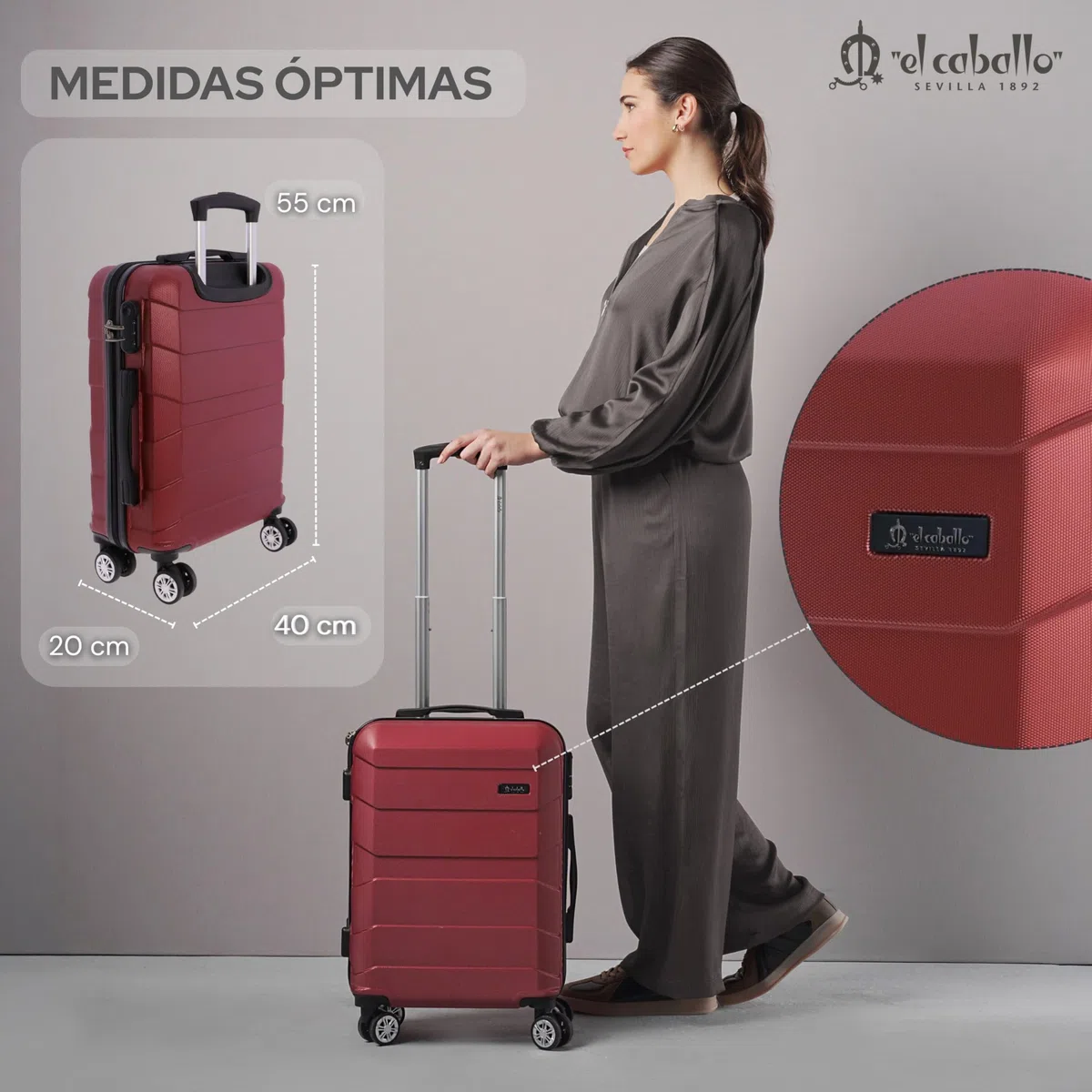 EL CABALLO - Maleta Cabina 55x40x20- Maletas de Viaje - Maletas de Viaje Cabina Apta para Ryannair- Trolley Equipaje para Avion Resistente con 4 Ruedas de 360º y candado numérico