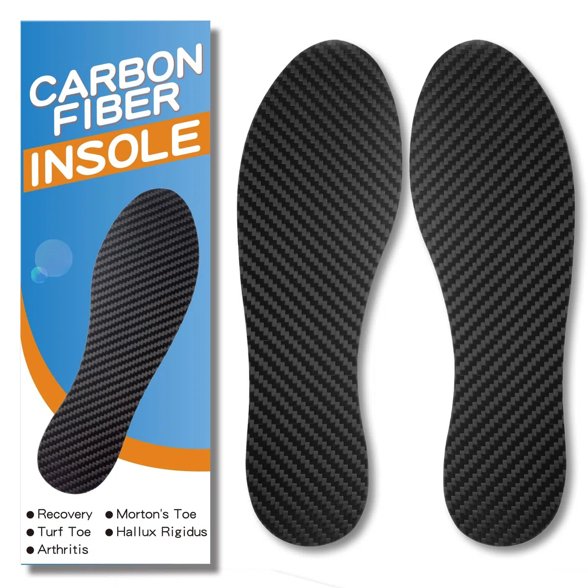 1 par de plantillas de fibra de carbono para hombres y mujeres, inserto rígido de fibra de carbono para Hallux Rigidus Limitus, puntera de césped, puntera de Morton (9.85 pulgadas / 250 mm - Hombre