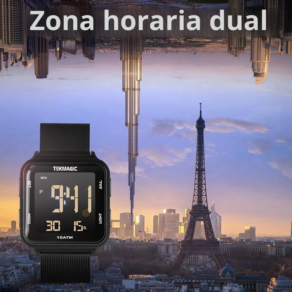 Reloj Natación Sumergible Hombre Impermeable 100 Metros con Banda de Acero Inoxidable, Despertador, Cronometro, Hora Dual, Calendario, Formato de 12 o 24 Horas