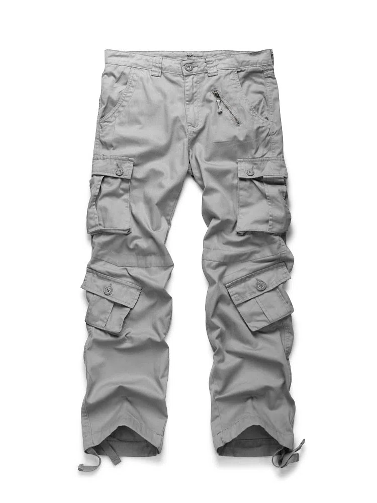 Aeslech Pantalones de combate de trabajo para hombre, 8 bolsillos, pantalones militares casuales al aire libre, Camuflaje Blanco
