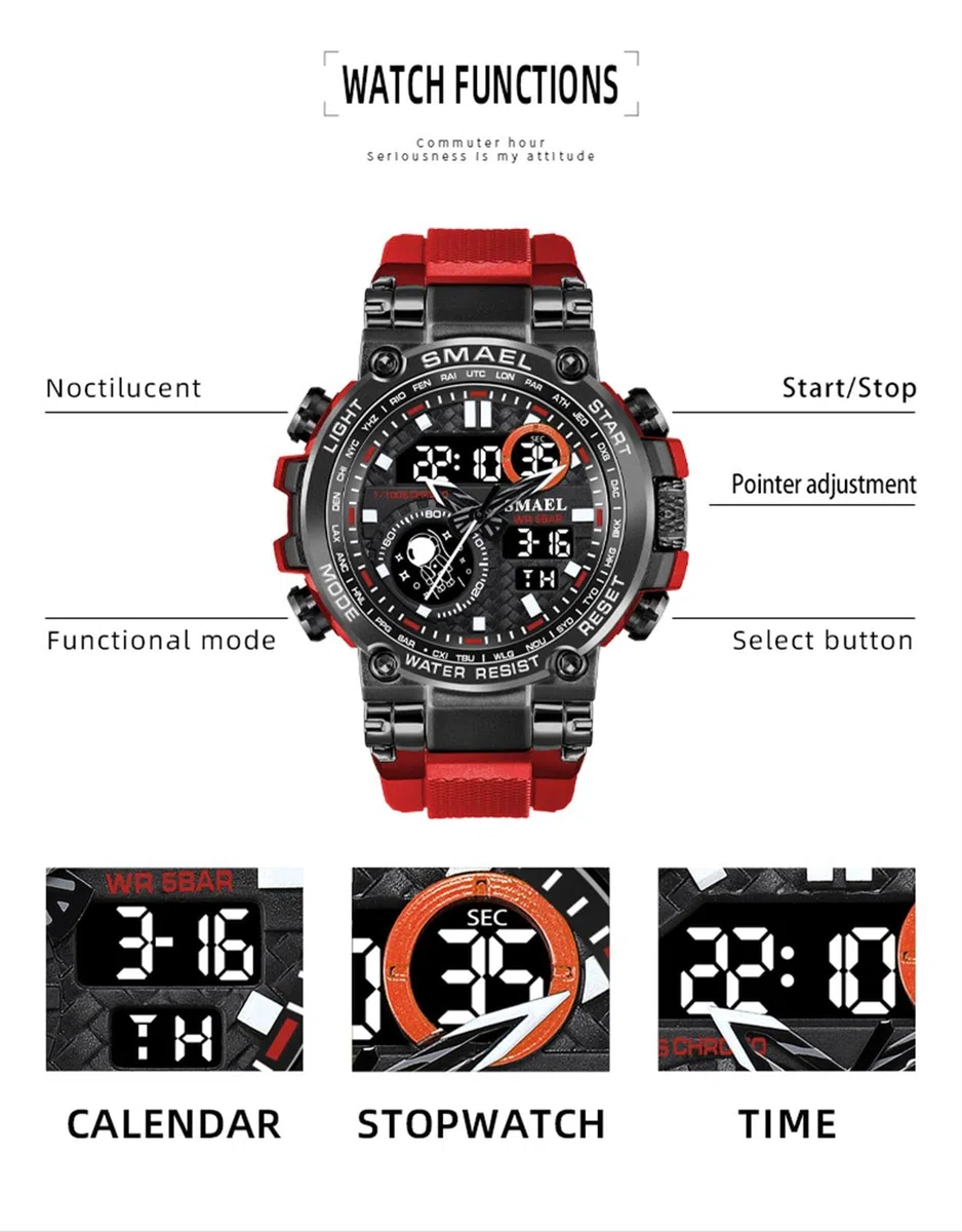 Reloj Deportivo para Hombres Multifuncionales Militar Analógico Digital Cuarzo Reloj para Hombre