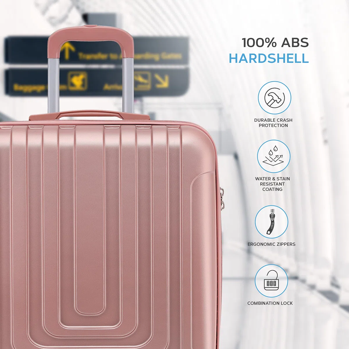 Flight Knight Maleta De Mano Rigida Y Ligera Premium - 8 Ruedas Giratorias - Cerradura TSA Incorporada con Puerto USB - Aprobada por Mas De 100 Aerolineas como EasyJet para Cabina Grande - 56x45x25cm