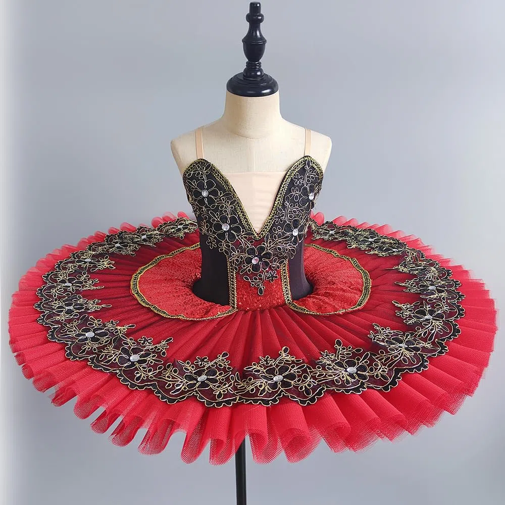 GeRRiT Tutú de Ballet Profesional de niña, Vestido de Fiesta de Bailarina Rojo para Mujeres Adultas Niño Niños Plato Tutú de panqueque Traje de Baile de Ballet para niñas