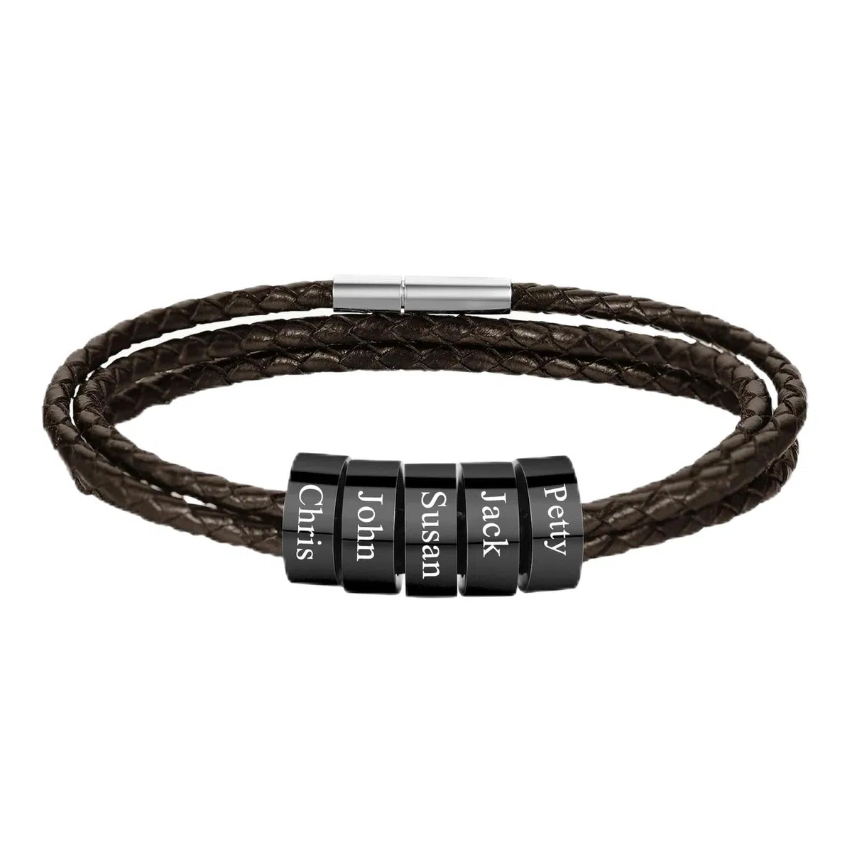 Pulsera de cuero trenzada personalizada para hombre, regalo de Navidad para el día del padre para novio y esposo, abalorios personalizados para hombres