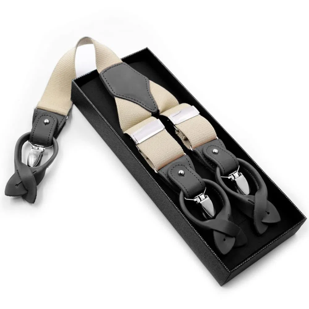 Tirantes para pantalones de hombre Tirantes de cuero genuino for hombres en forma de Y, resistentes, ajustables, elásticos, for pantalones, correas, cinturón, regalos for bodas, padres y esposos(Beige