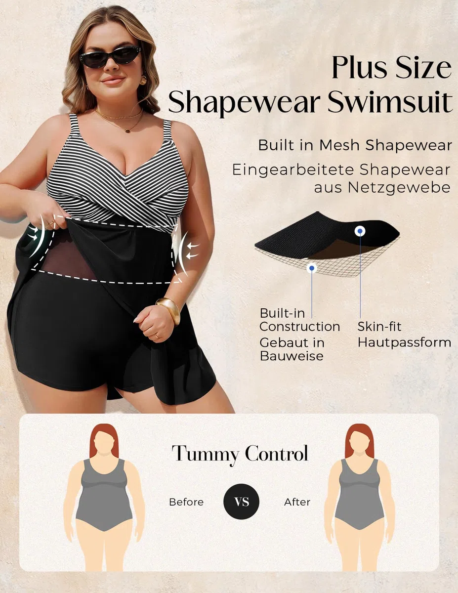 Hanna Nikole Traje de baño de una pieza con falda para mujer, talla grande, traje de baño push up, control de abdomen, traje de baño cruzado, monokinis, traje de baño con abertura y pantalones cortos