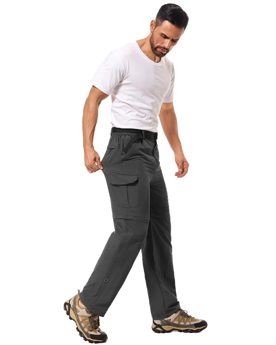 Pantalones de Senderismo Hombres Cremallera Desmontable Pants de Trekking, Secado Rápido al Aire Libre Pants Funcionales Trabajo Pantalones de Verano con Cinturón
