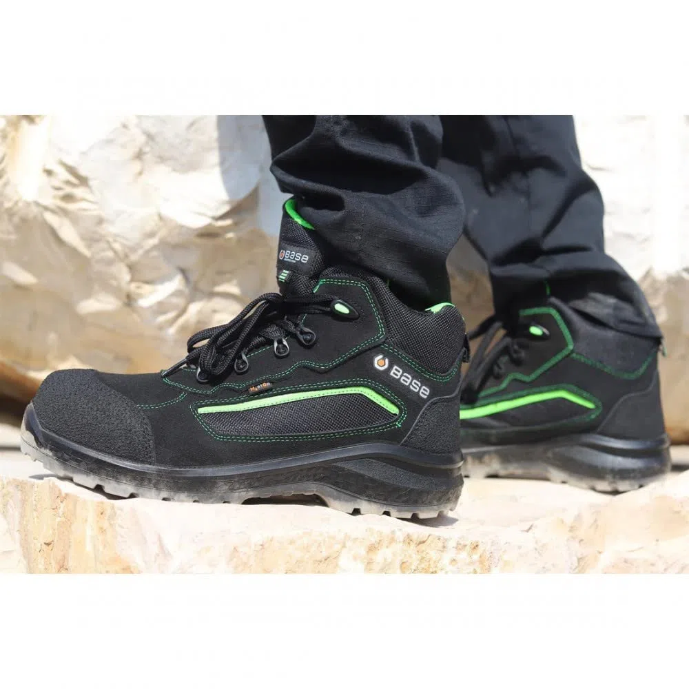BASE Protection Be-Powerful Top S3 WR Ci SRC Zapato de Seguridad, Talla: 43, Color: Negro/Verde, B0898BGN43