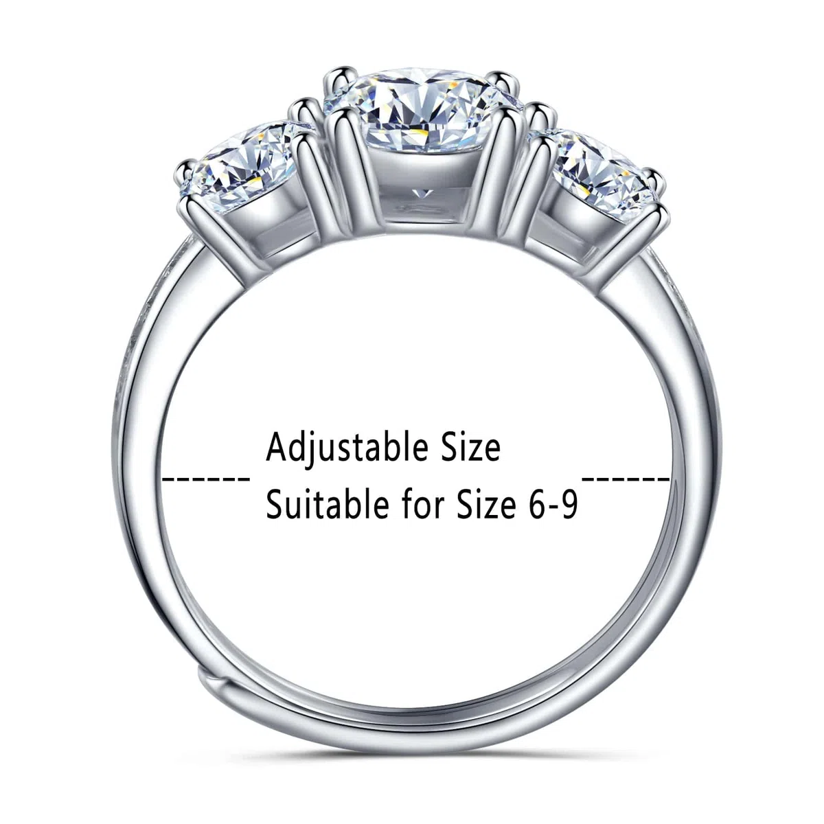 Anillo de compromiso ajustable de moissanita de 1 quilate de plata de ley 925 con solitario
