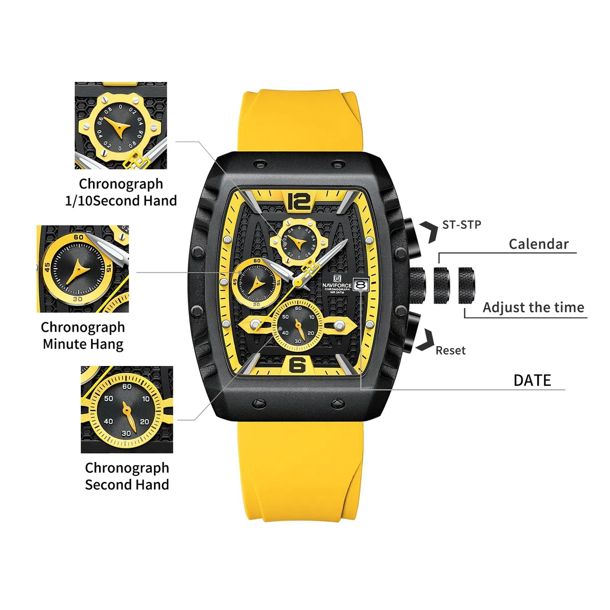 Naviforce Reloj de Cuarzo para Caballero con indicador automático de Fecha y Semana, Reloj de Pulsera analógico