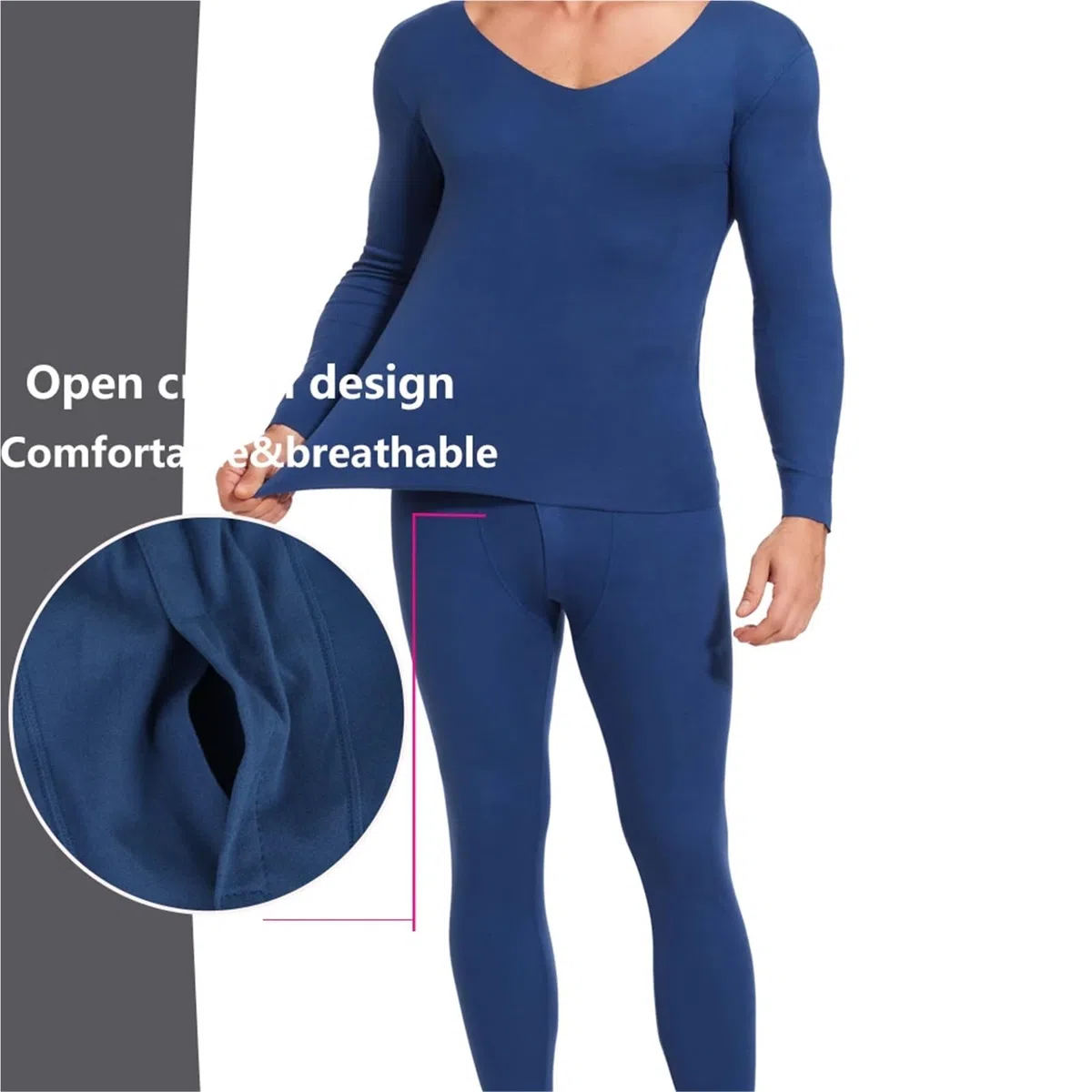Conjuntos Térmicos Para Hombre Ropa interior térmica cepillada for hombre, conjunto de pantalones de manga larga con cuello en V, sin costuras, cómodos, de invierno Para El Running, El Esquí(Deep-Grey