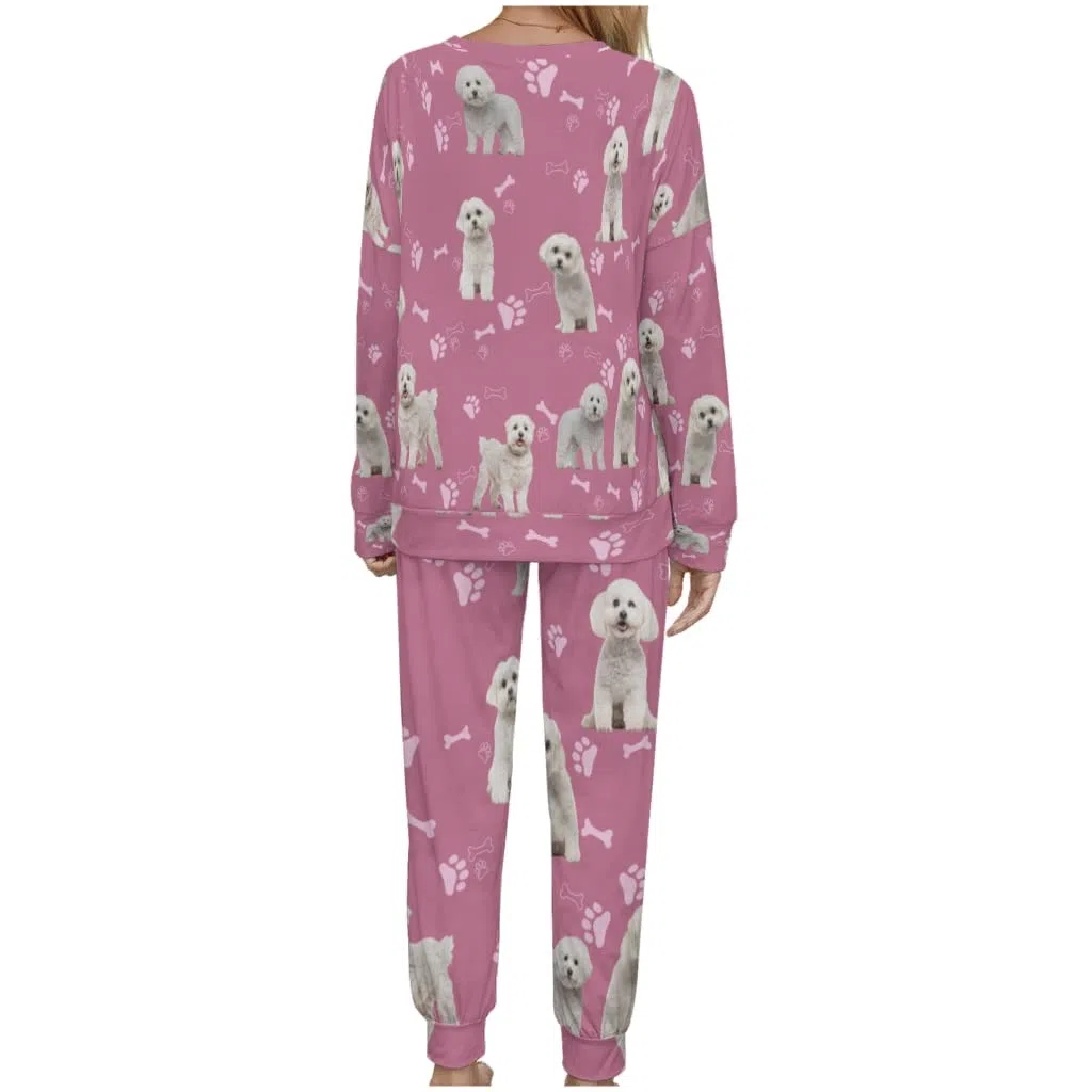 Conjunto de pijama para mujer, traje de jogging, traje de casa Bichon Frise, color rosa, ropa de dormir para mujer, pijama de manga larga, 2 piezas, trajes deportivos, suéteres y pantalones,