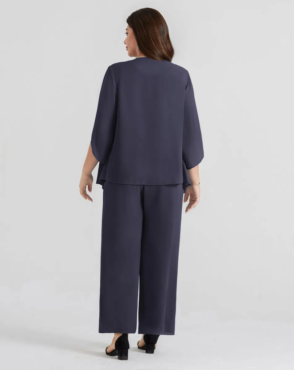 Hanna Nikole Conjuntos de Gasa de Tallas Grandes para Mujer, Blusa de Verano, Pantalones Casuales, Conjunto de Playa, Traje de Tres Piezas con Chaleco