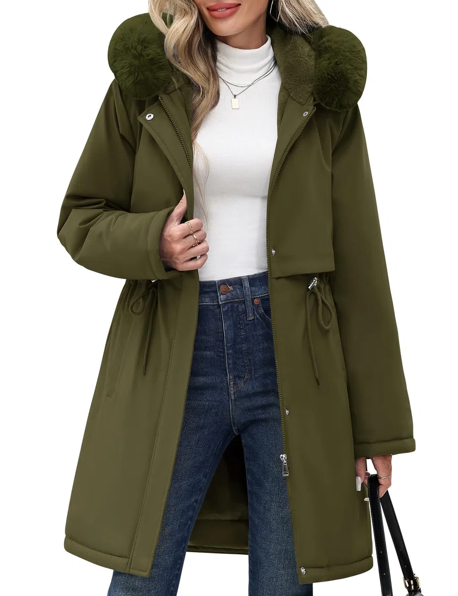 Yuson Girl Chaqueta Mujer Invierno Abrigo de Largo Parka Capucha Acolchado Gruesa Chaquetas Cálido Jacket Elegante Chaquetón para Exteriores con Bolsillos y Cremallera