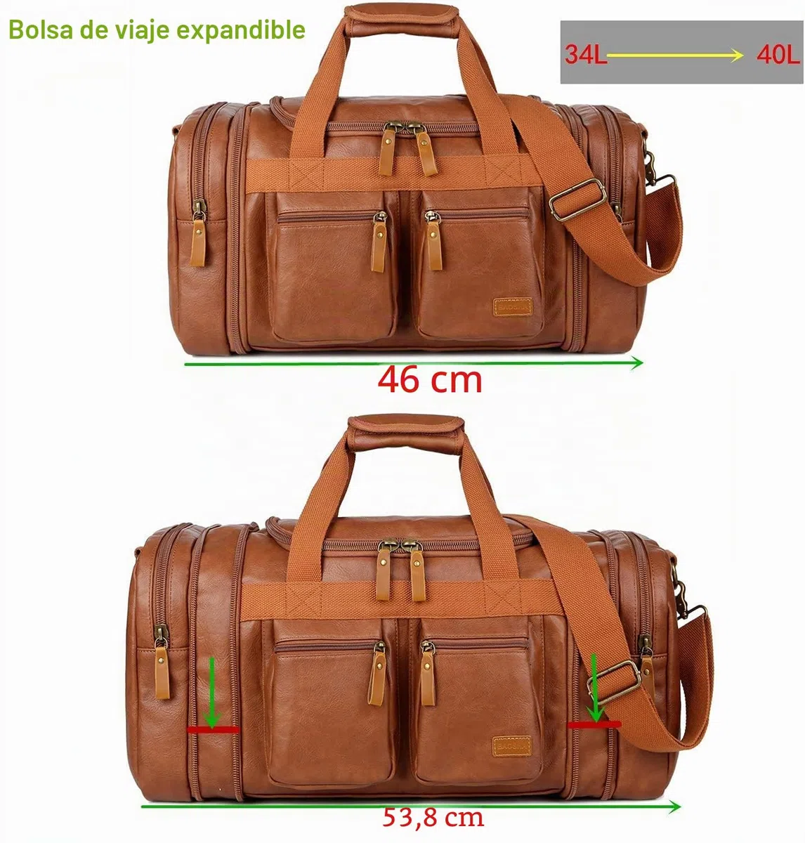 BAOSHA Bolso de viaje de cuero Duffel Weekender Bag equipaje de mano saco de dormir bolsa de deporte para hombres y mujeres HB-21, marrón