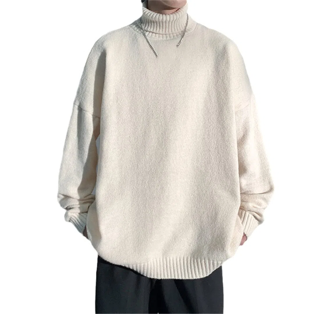 Hamthuit Suéter de cuello alto para hombre Suéteres sueltos de punto Suéteres de punto Jersey de cuello alto, beige, M