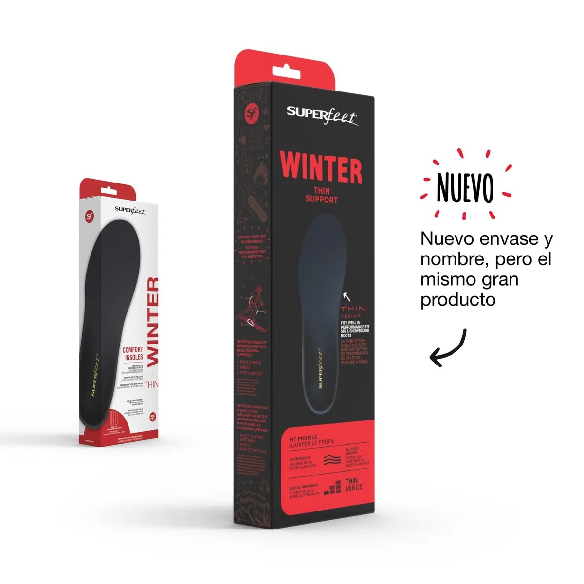 Superfeet Winter Thin Support - Plantillas Finas de Sujeción del Arco Para Botas de Esquí o Snowboard - Calidad Profesional - EU 42-44