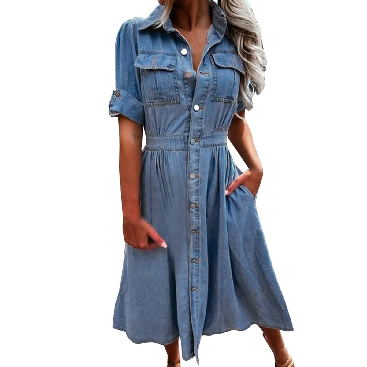 Vestidos de mujer a la moda para mujer, falda de bolsillo, casual, de mezclilla, con botones, vestido de fiesta, vestido de noche