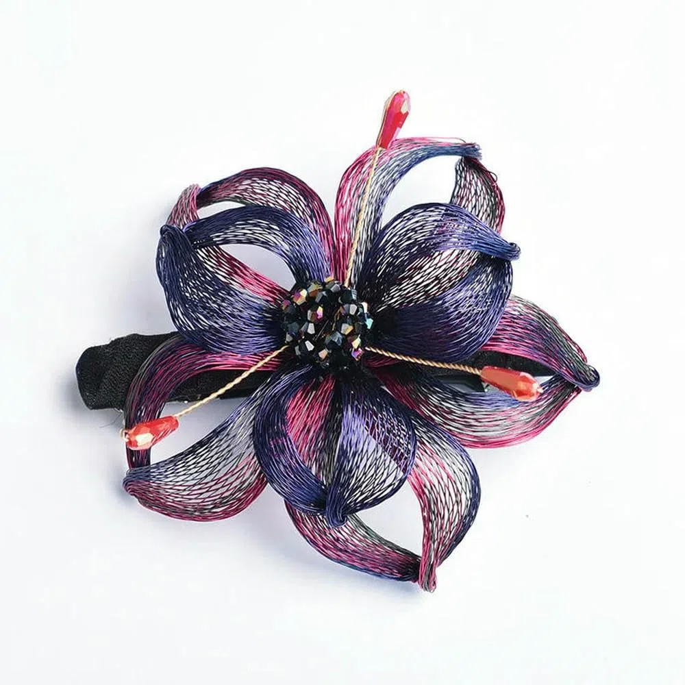 ZBDP - Horquilla para el pelo con diseño retro de flores de alambre de cobre tejida a mano para mujer, elegante clip de resorte, diadema para novia, tiara para niña