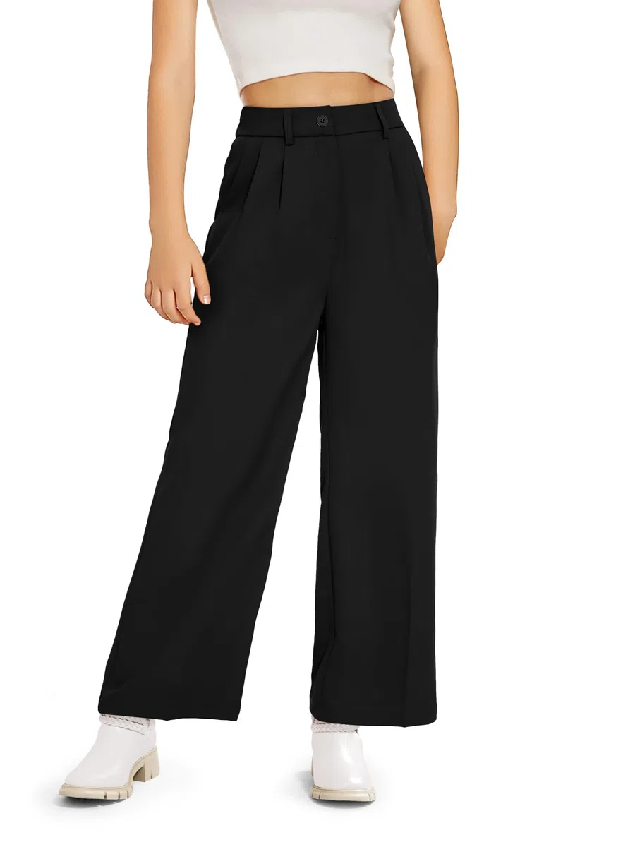 Pantalones de uniforme escolar de cintura alta y pierna ancha para niñas de 5 a 14 años