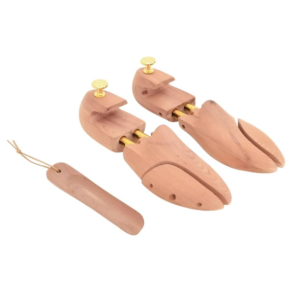 Horma de zapatos con calzador EU 38-39, madera maciza de cedro ajustable, para hombre y mujer, para mantener la forma y mantener la forma de zapatos de cuero