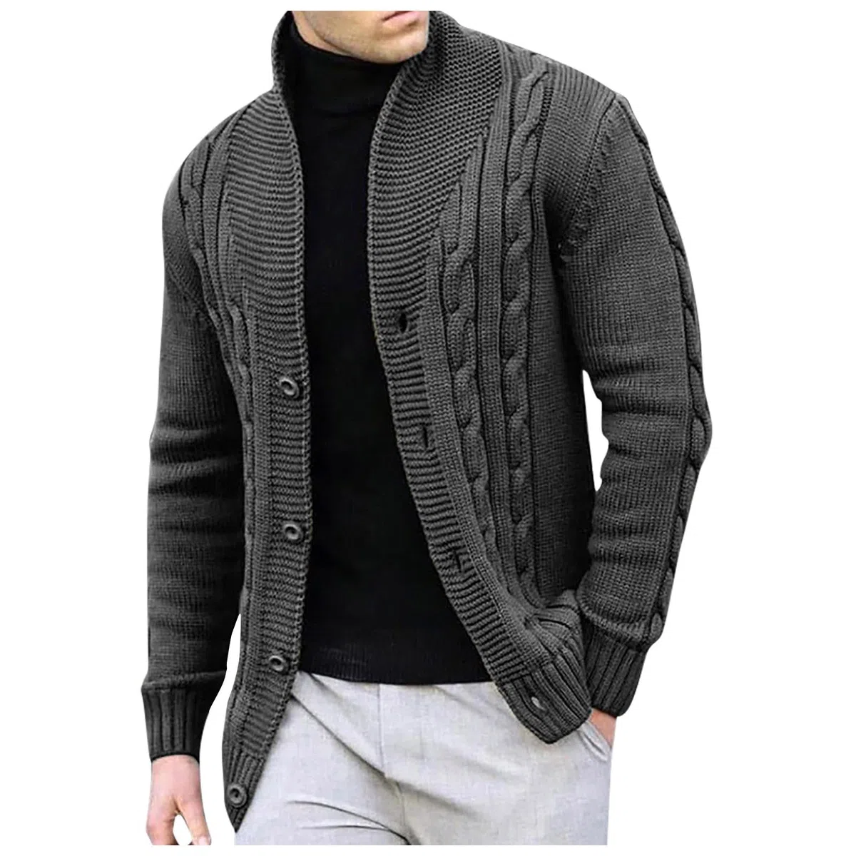Cardigan Hombre Punto, Botones para Chaqueta Hombre con Cuello En V Manga Larga Suéter De Punto con Botones Elegante Ajustado Cárdigan Ligero con Bolsillos para Exterior El Ocio