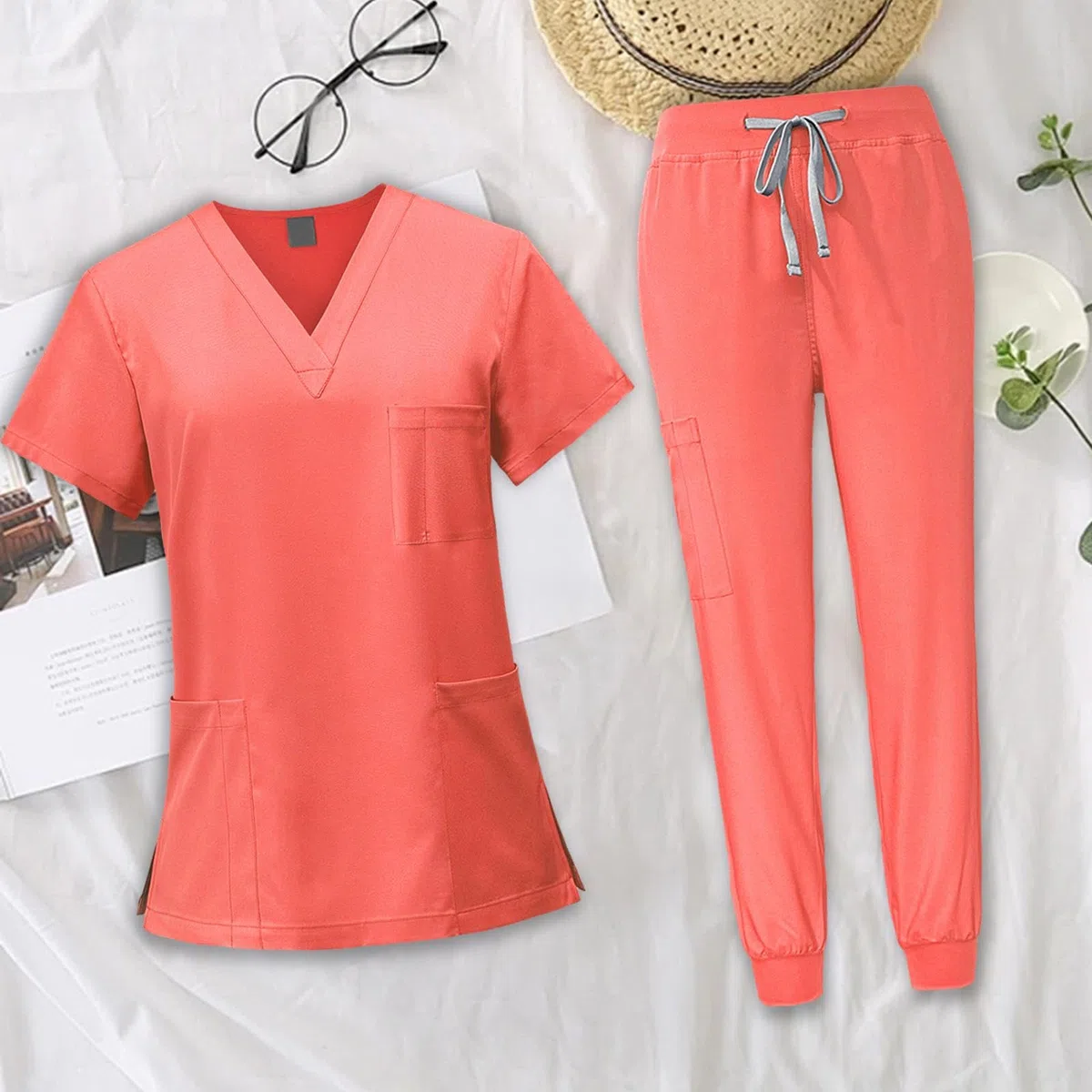F Fityle Conjunto de uniforme médico para mujer, ropa de trabajo, traje de trabajo de enfermería, top y pantalones de enfermera