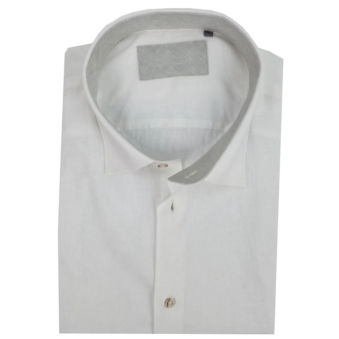 Camisa de hombre de manga larga, 100% puro lino, tallas grandes, botón Down, color liso, 4XL, 5XL, 6XL, Color blanco., 4XL