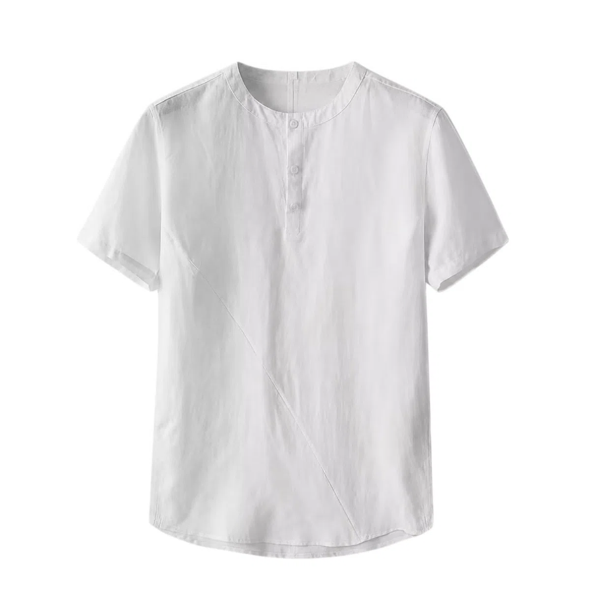 Camiseta de manga corta para hombre, estilo chino, cuello redondo, a rayas, mezcla de lino, algodón, ajuste holgado, uso diario casual