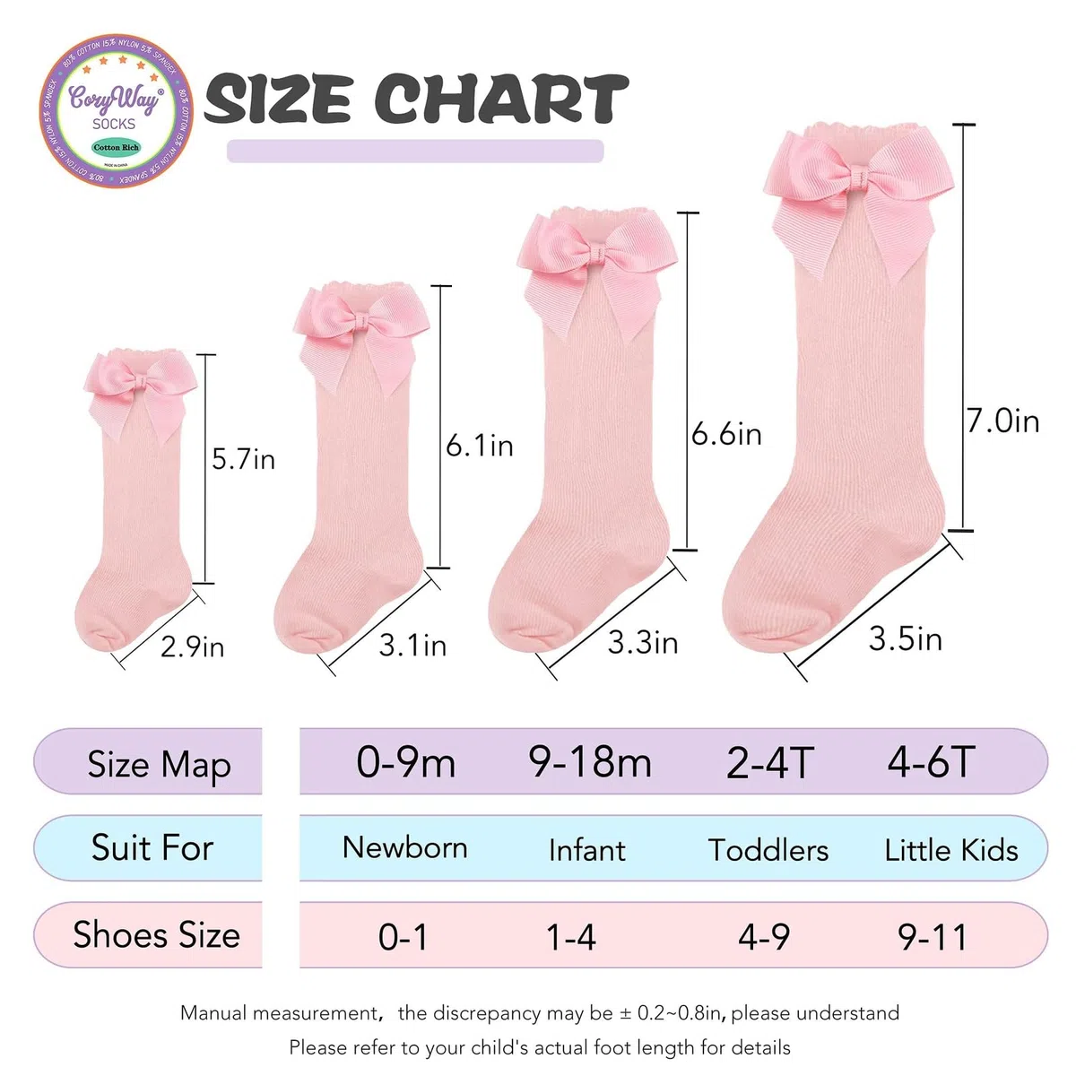 CozyWay Calcetines hasta la rodilla, medias largas de uniforme con volantes para Bebé-Niñas