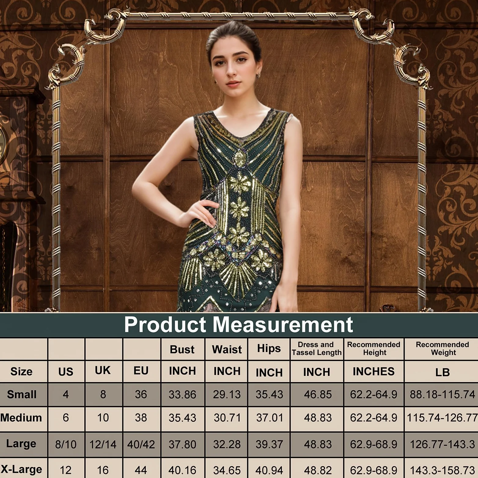 FEPITO Vestidos estilo flapper de los años 20 para mujer, vestido estilo Gran Gatsby con lentejuelas y flecos para mujer con accesorios de los años 20 (verde(estilo 3),Medium)