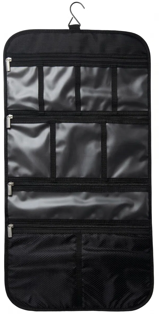 Freegrace Bolsa de Viaje para artículos de Aseo Personal, para Colgar cosméticos, Joyas, artículos de tocador y Accesorios, tamaño Grande, Varios Compartimentos, Negro -