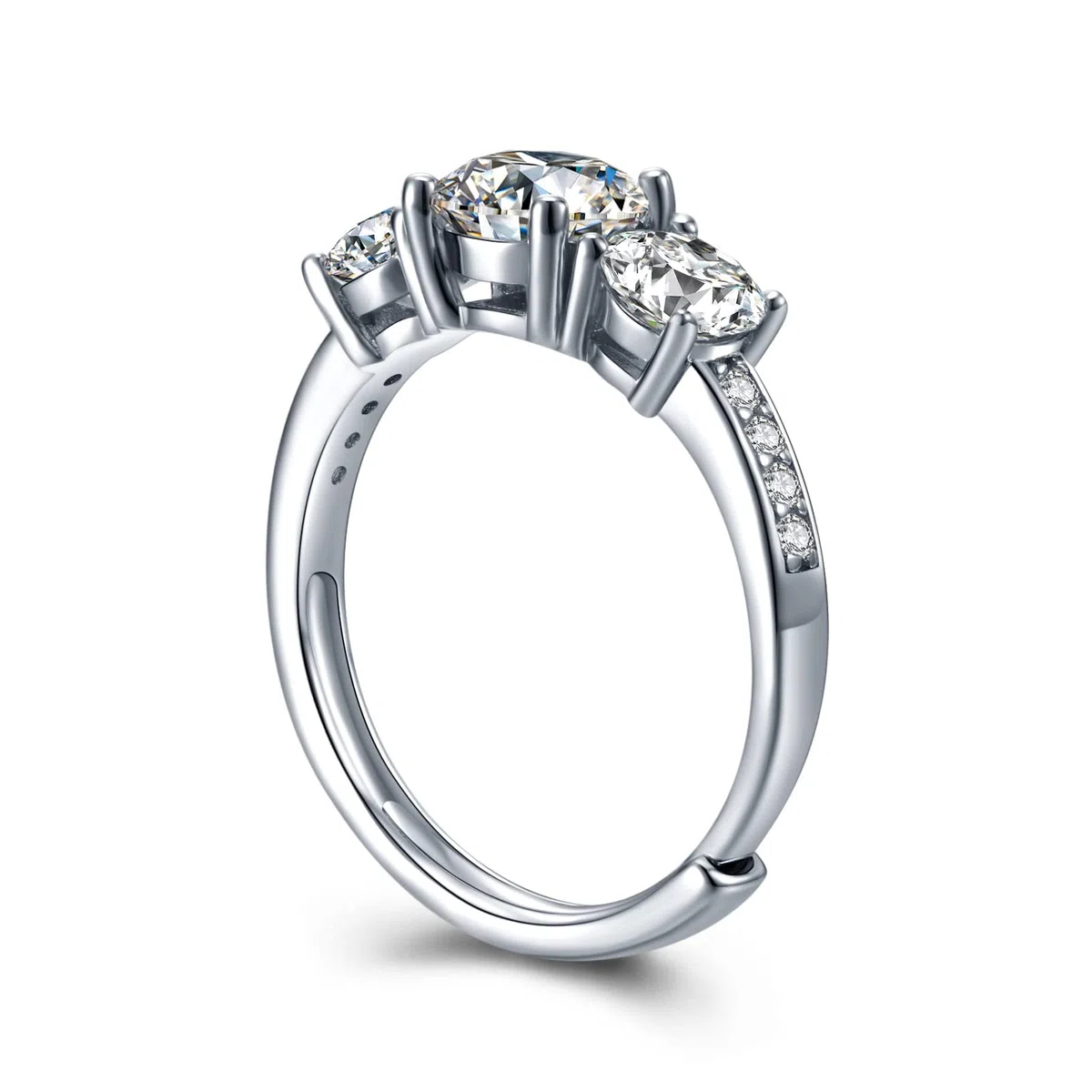 Anillo de compromiso ajustable de moissanita de 1 quilate de plata de ley 925 con solitario