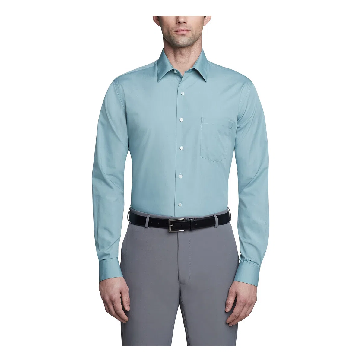Van Heusen Camisa de Vestir Ajustada de Popelina Sólida, Sólida. 1 Unidad. Dobladillo Ajustado Popeline Sólido Camisa de Vestir Ajustada de Popelina sólida Hombre (Pack de 1)
