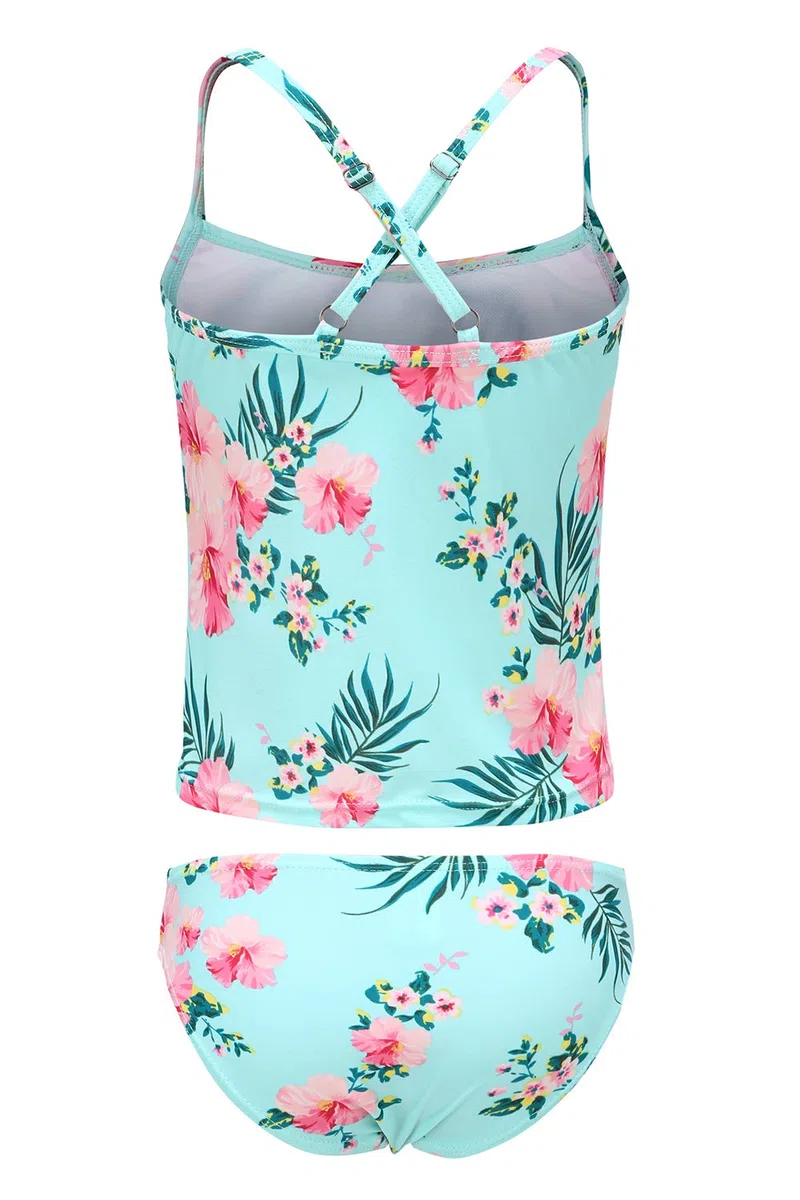 Aisyee tankini niña traje de baño niños floral traje de baño 92 164/3-16 años, Flor verde., 11-12 años | Protección solar UPF 50+, secado rápido, suave y cómodo, correas ajustables, ideal para playa, piscina y vacaciones