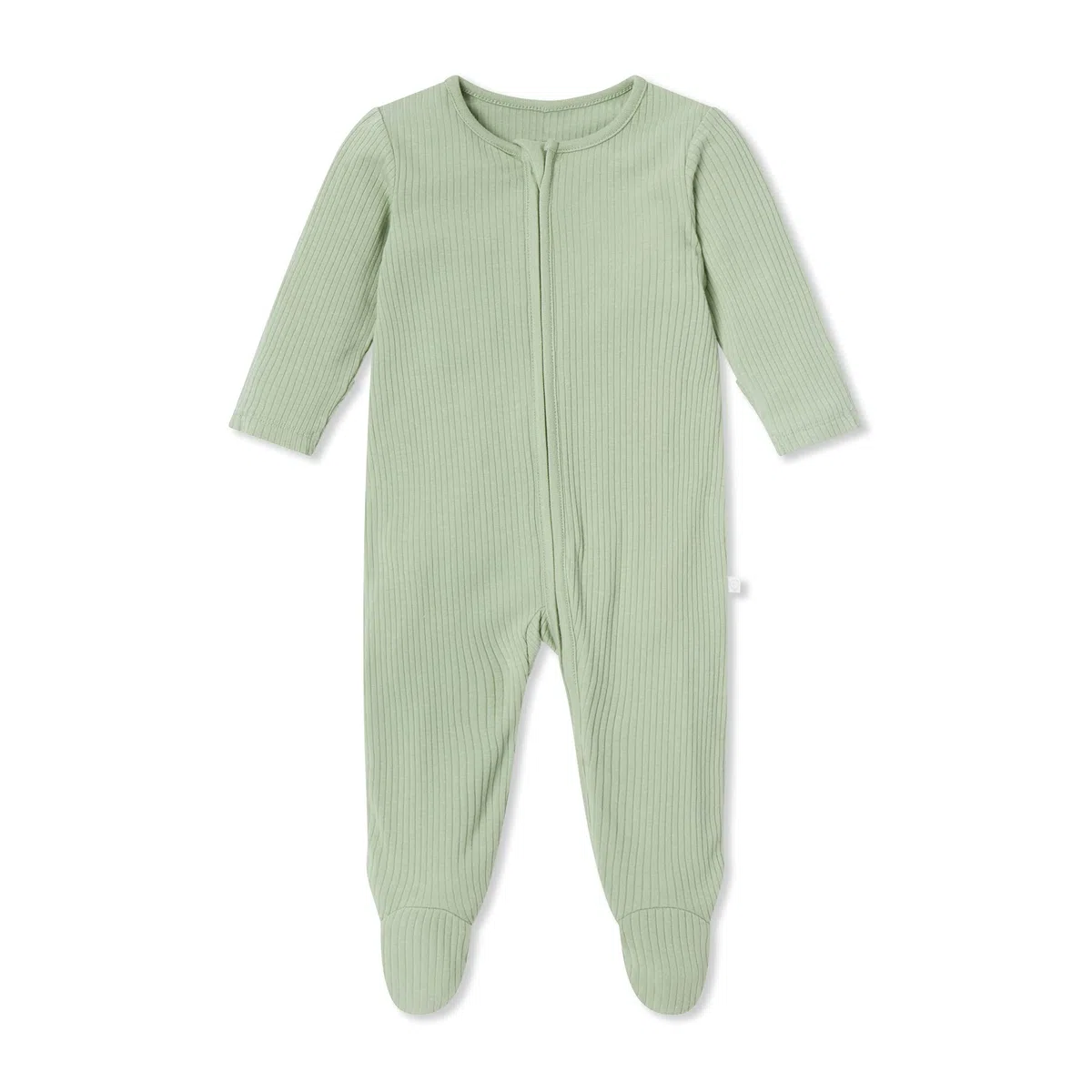 MORI Pijama Unisex de canalé con Cremallera bidireccional para bebé en Color Salvia - Ropa de Dormir cómoda de bambú y algodón orgánico - Pijama para niños pequeños con diseño de pies - 3-6 Meses