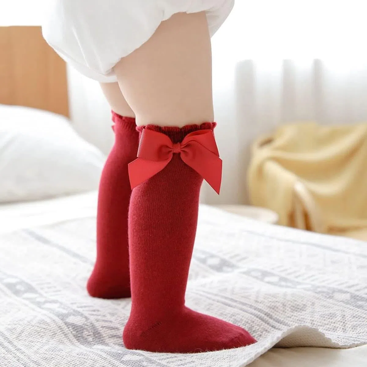 CozyWay Calcetines hasta la rodilla, medias largas de uniforme con volantes para Bebé-Niñas