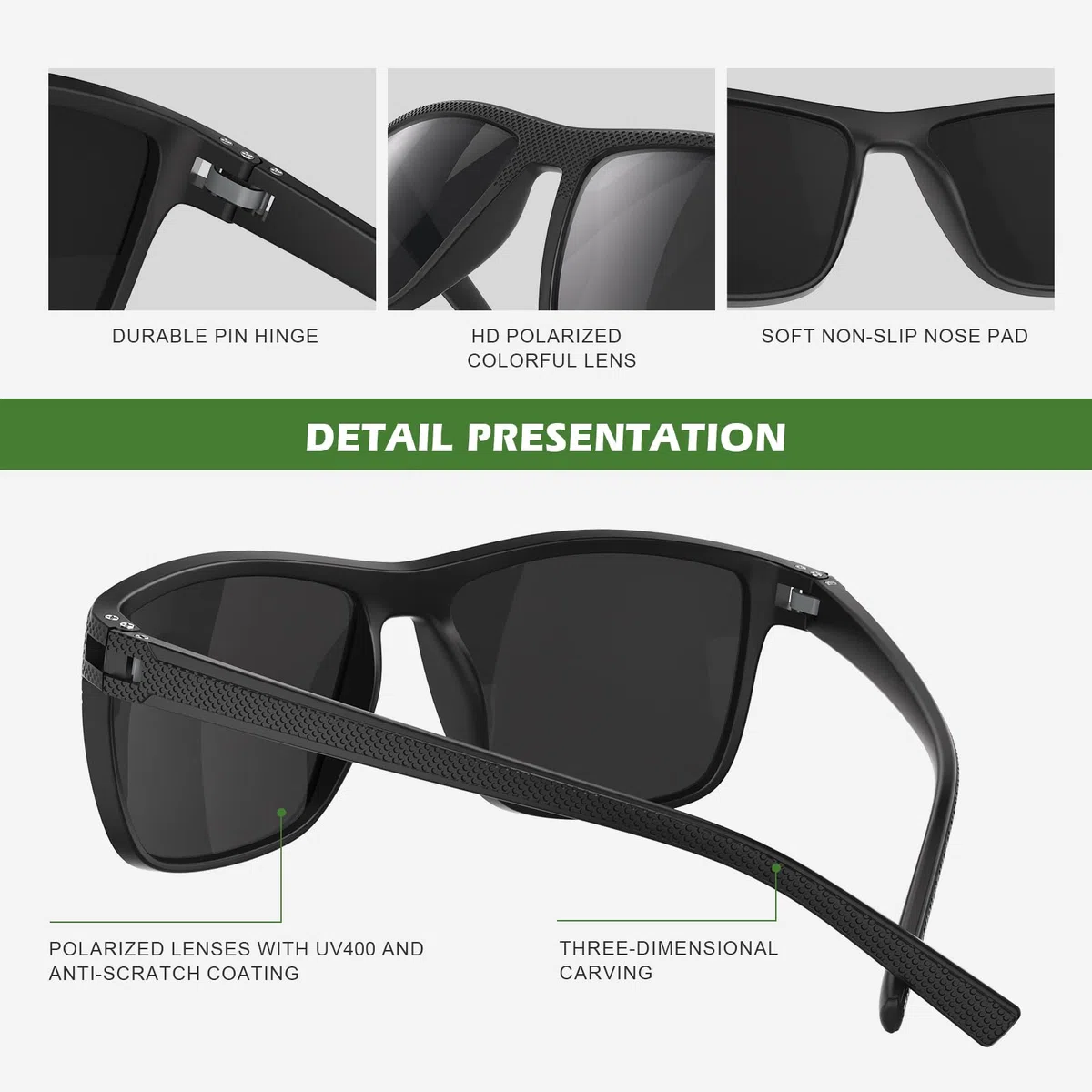 Fanshen Gafas de sol deportivas polarizadas para hombre, protección UV, ligeras, para conducir, pescar, golf, ciclismo