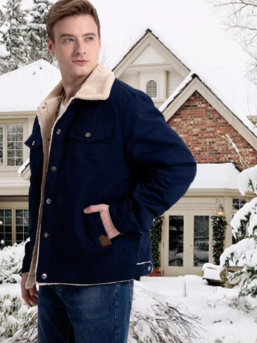 MANSDOUR Chaqueta cargo de invierno para hombre, chaqueta de algodón cálido con forro polar, chaqueta de sherpa, abrigo de trabajo militar para camionero