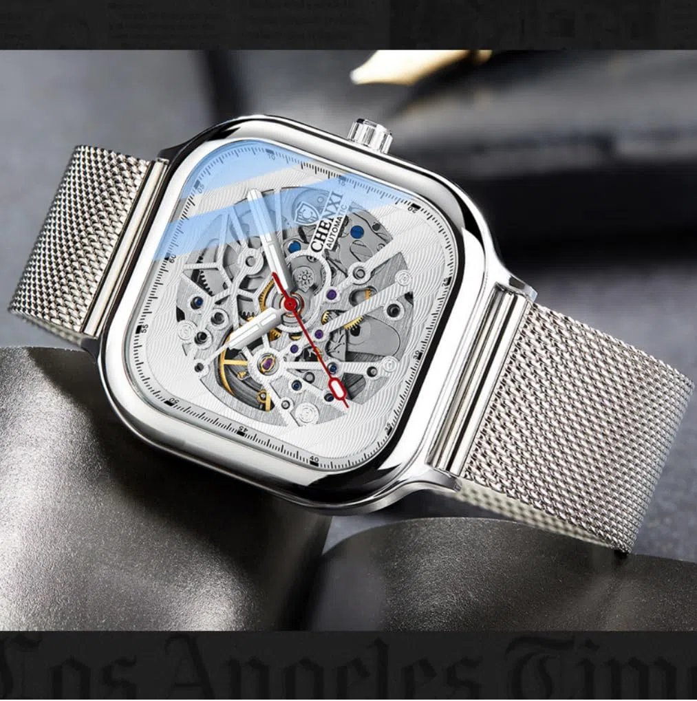 Reloj mecánico automático cuadrado para hombre, casual, impermeable, luminoso