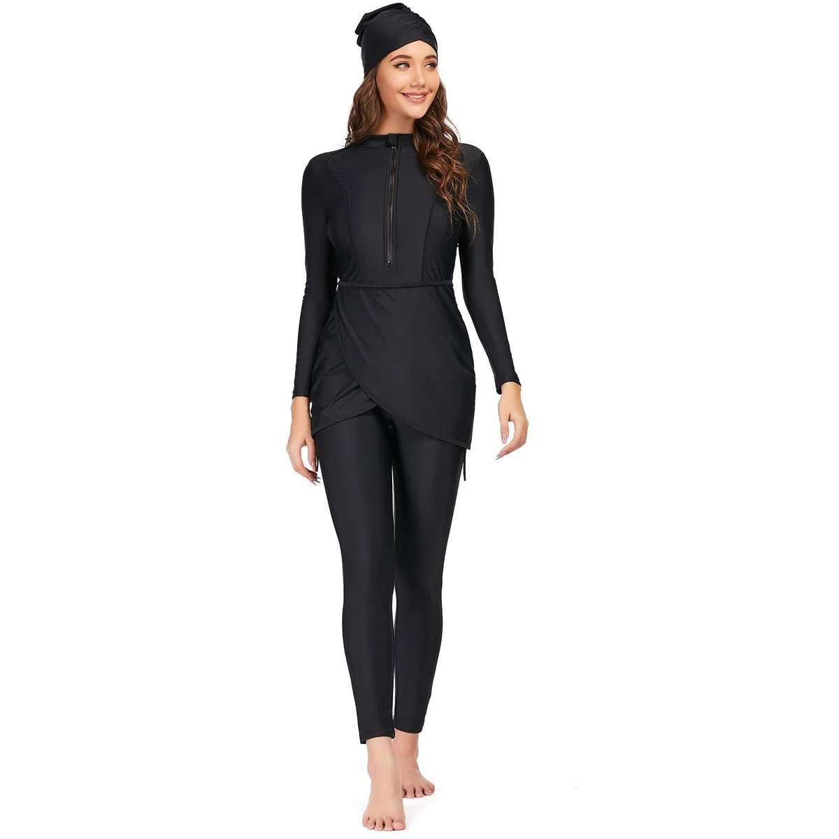 Odizli Trajes de baño musulmanes para mujer, Burkini, modesto, traje de baño de manga larga, estampado floral, brasier integrado, tops de natación + traje de baño Hijab