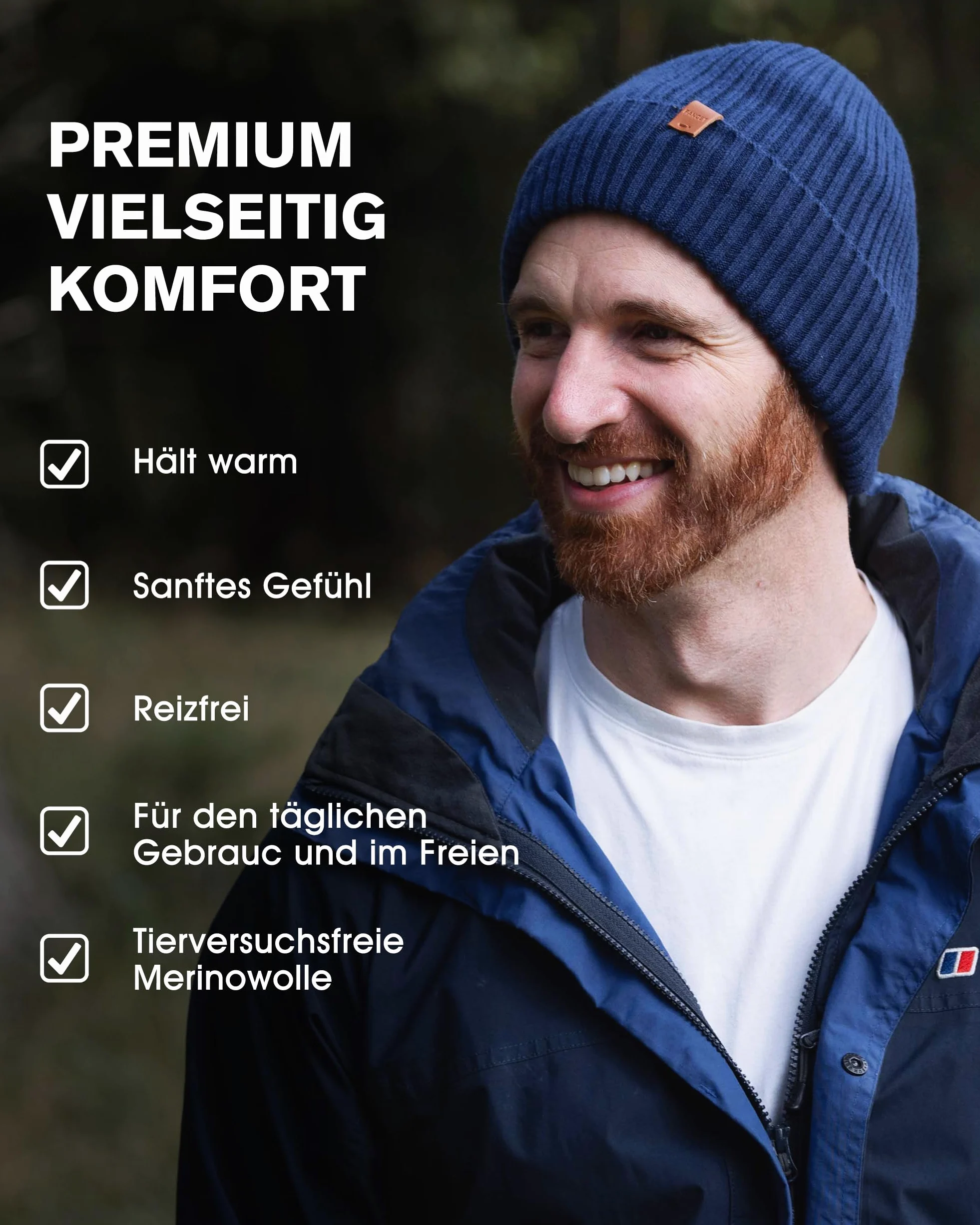 Fancet Gorro de invierno unisex 55% lana merino para caminar, golf, trabajo al aire libre, tejido de 2 capas, suave y elástico, regalos cálidos para hombres y mujeres