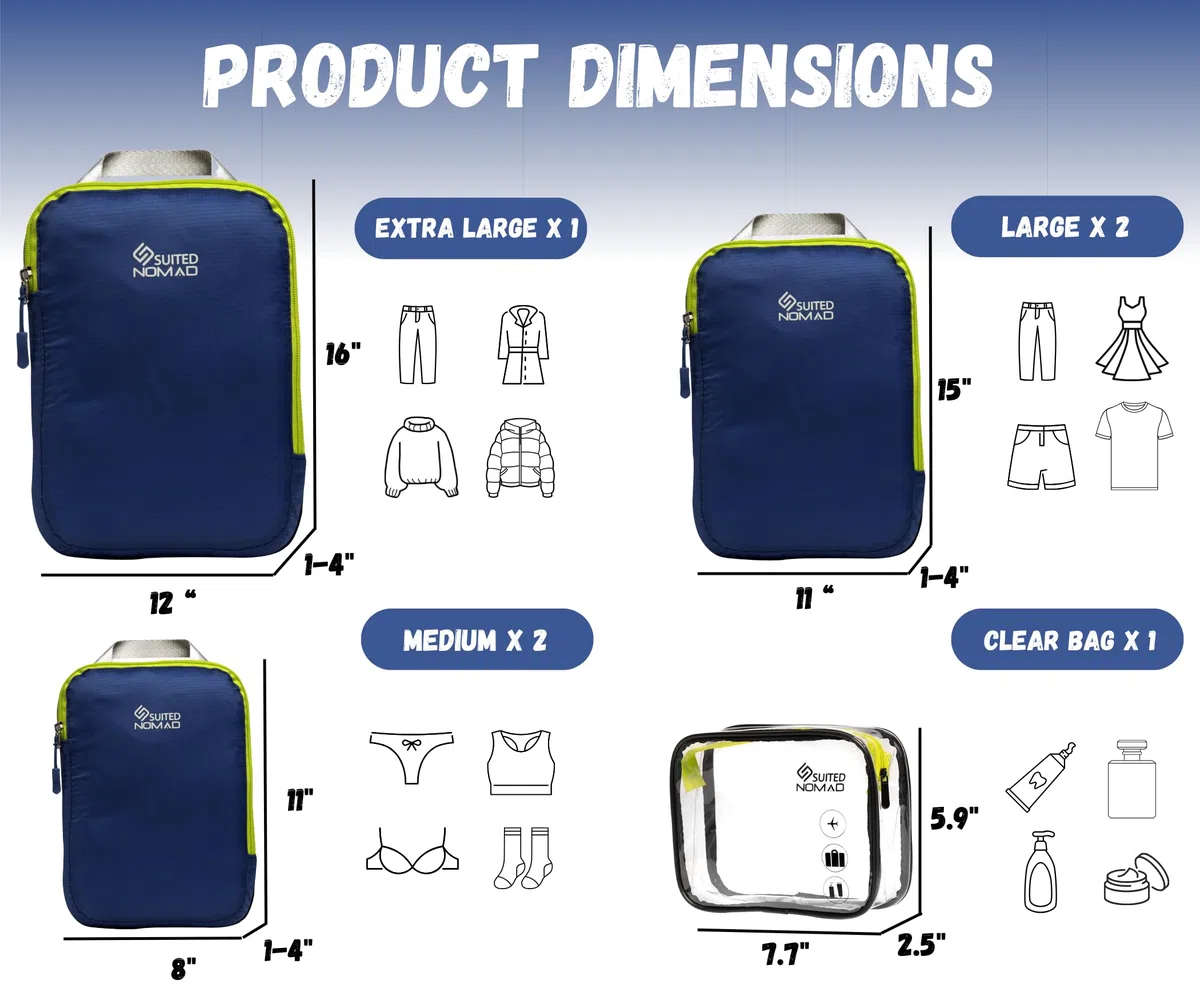 SUITEDNOMAD Juego de cubos de compresión ultraligeros, maletín y mochila, bolsas organizadoras de viaje