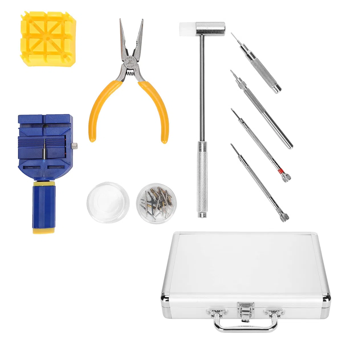 Kit de eliminación de eslabones de reloj, herramienta de reparación de removedor de pasadores de eslabones de correa de reloj, kit de reparación de relojes profesional Juego de