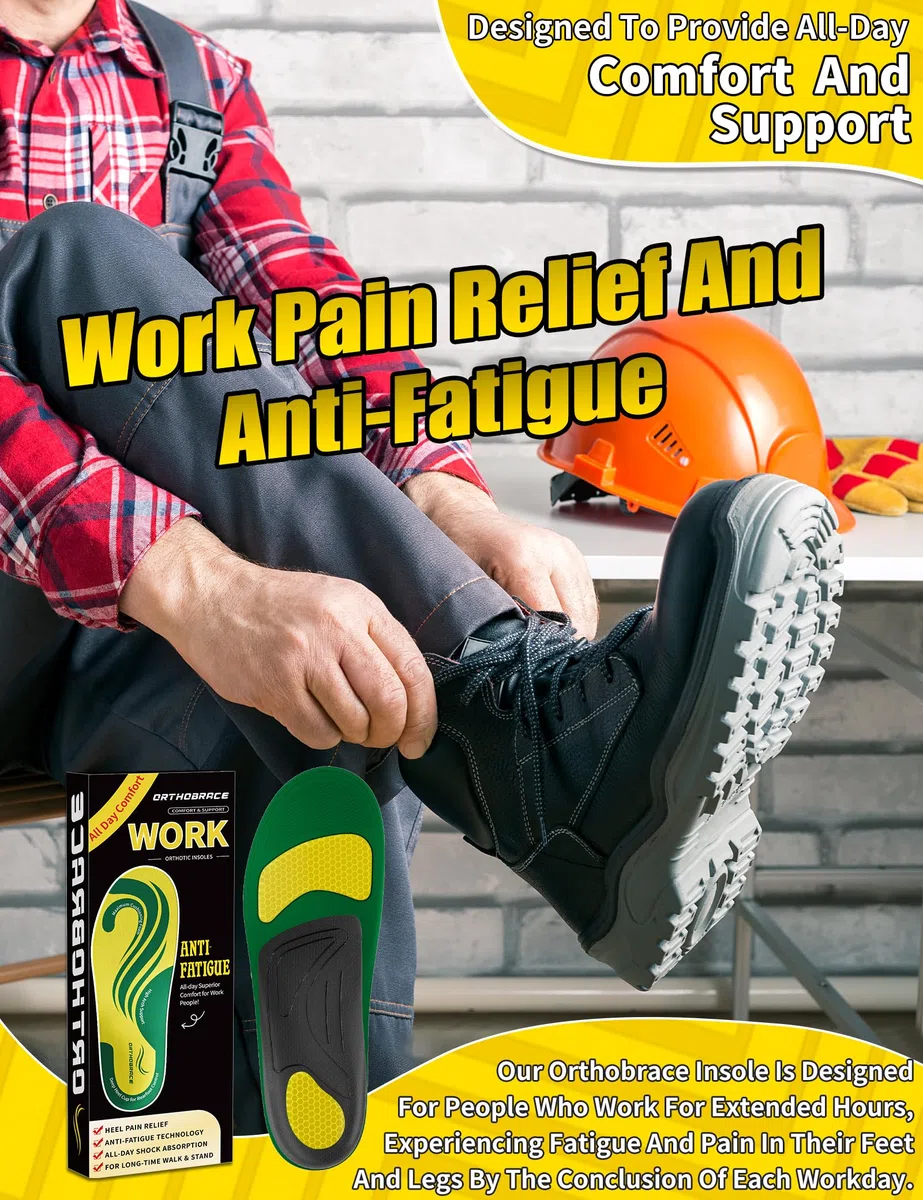 Orthobrace Plantillas para botas de trabajo para todo el día, absorción de golpes, antifatiga, soporte de arco medio y alto, para hombres y mujeres, alivia el dolor de pies, plantillas de trabajo