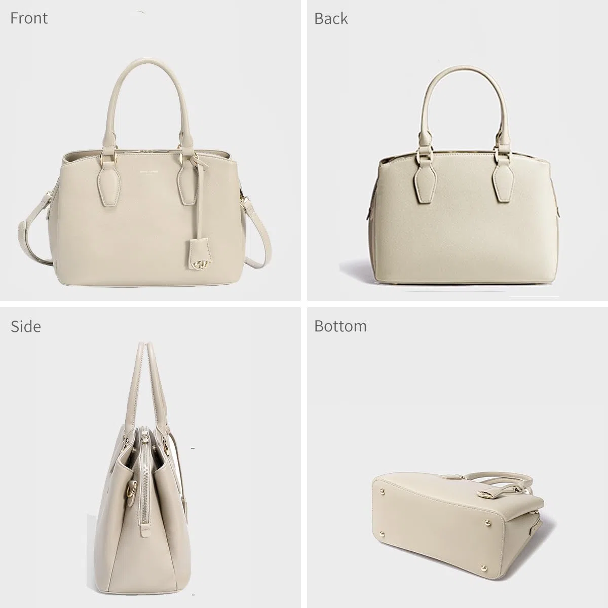 David Jones – Bolso de mano para mujer – Bolso de mano de piel sintética – Hombro – Varios compartimentos con 3 bolsillos – Tote Ville Trabajo Elegante Clásico Chic Moda, beige, talla única