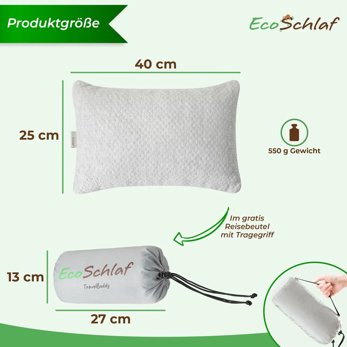 TravelBuddy - Almohada de viaje pequeña para el cuello para avión, camping, coche, autobús, tren, almohada de viaje ajustable de espuma viscoelástica, almohada ergonómica para exteriores y