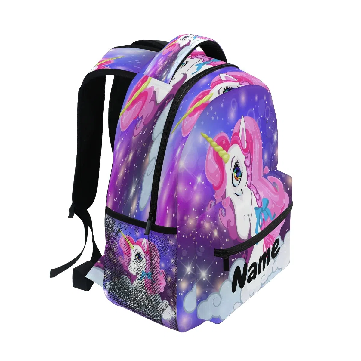Mochila personalizada para niños y niñas, lindo caballo con flores de cuento de hadas personalizado nombre estudiante bolsa para escuela primaria, #03, talla única